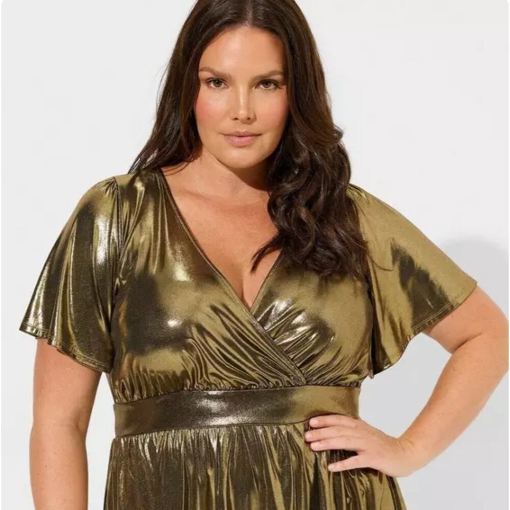 Liquid Shine Surplice Peplum Top Sz 1X